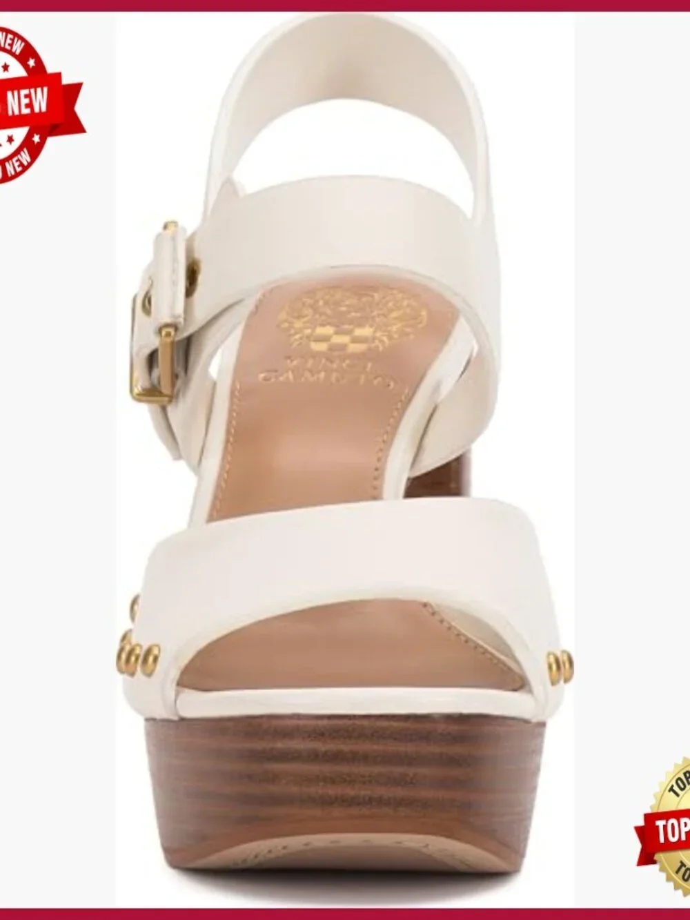 Leather Platform Heeled Sandals with Stacked Heel and Buckle Closure